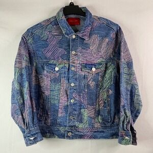 Signature 8 Denim Jacket Pastel Print Women's Jean Jacket Casual Easter Sz S NWT